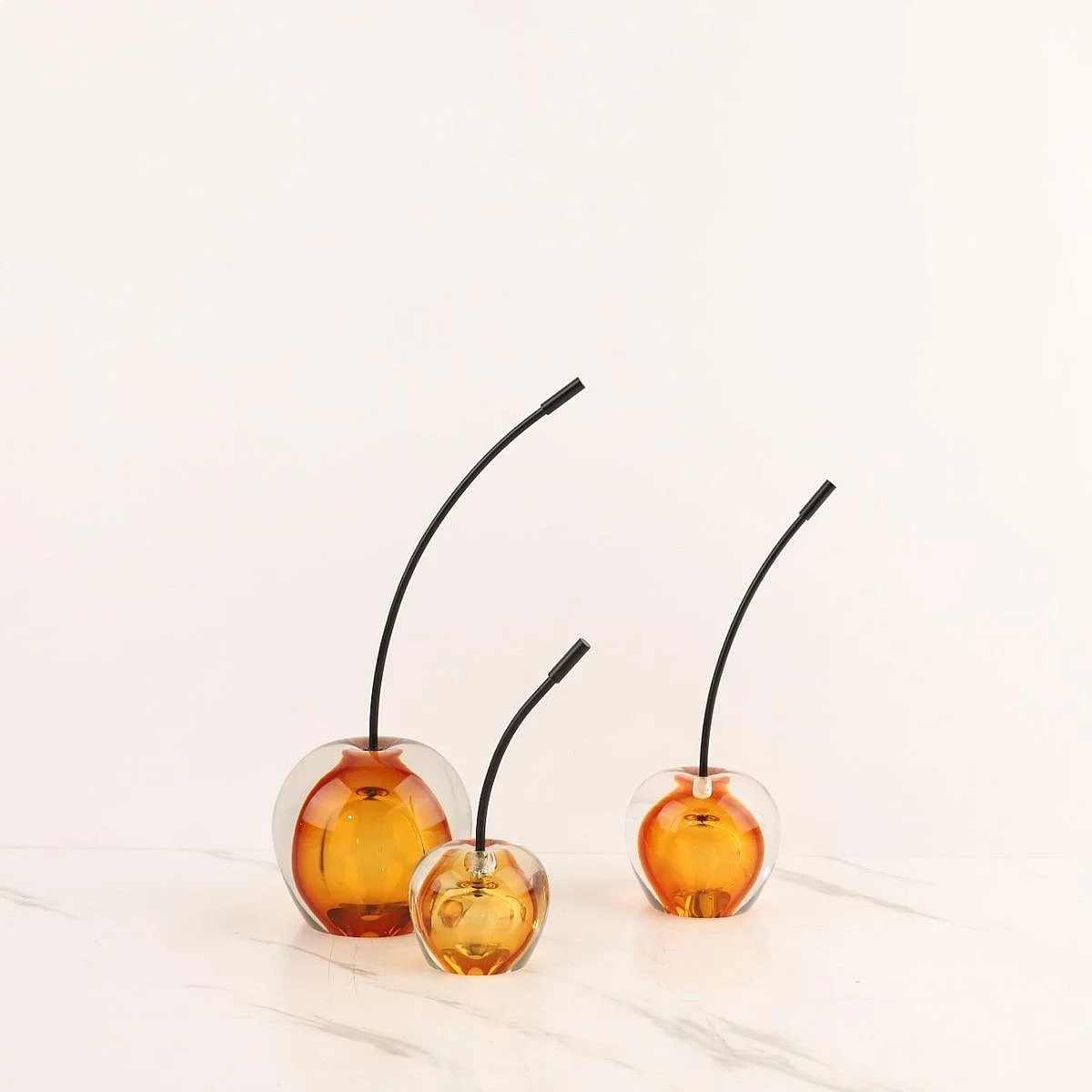Handcrafted Amber Crystal Cherry Figurine Elegant Desktop Home Decor Accent
