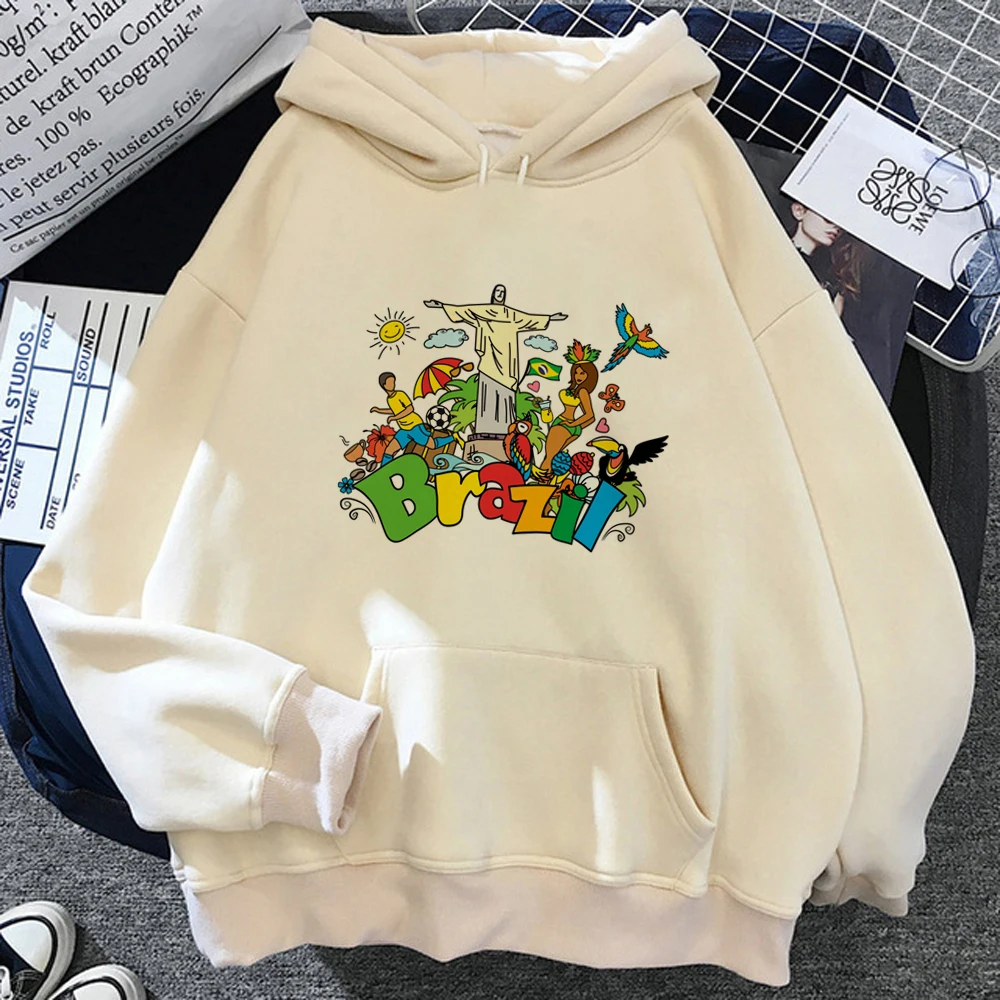 Brasilien Flagge Hoodies Frauen Fleece koreanischen Stil y2k ästhetische kawaii Kapuze weibliche Grafik pullover