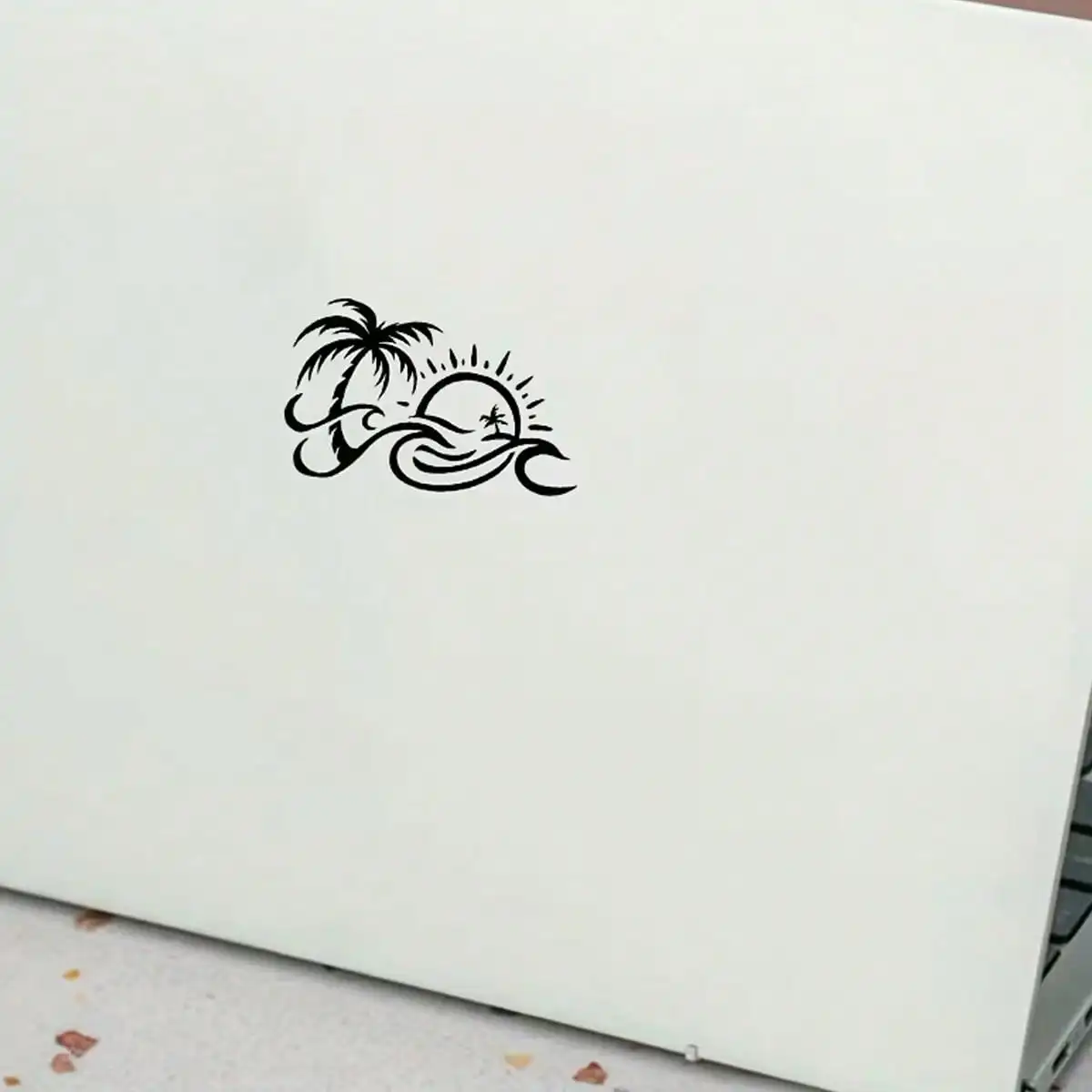 Palm Tree & Ocean Waves Decal, Beach Sunset Design for Rearview Mirror