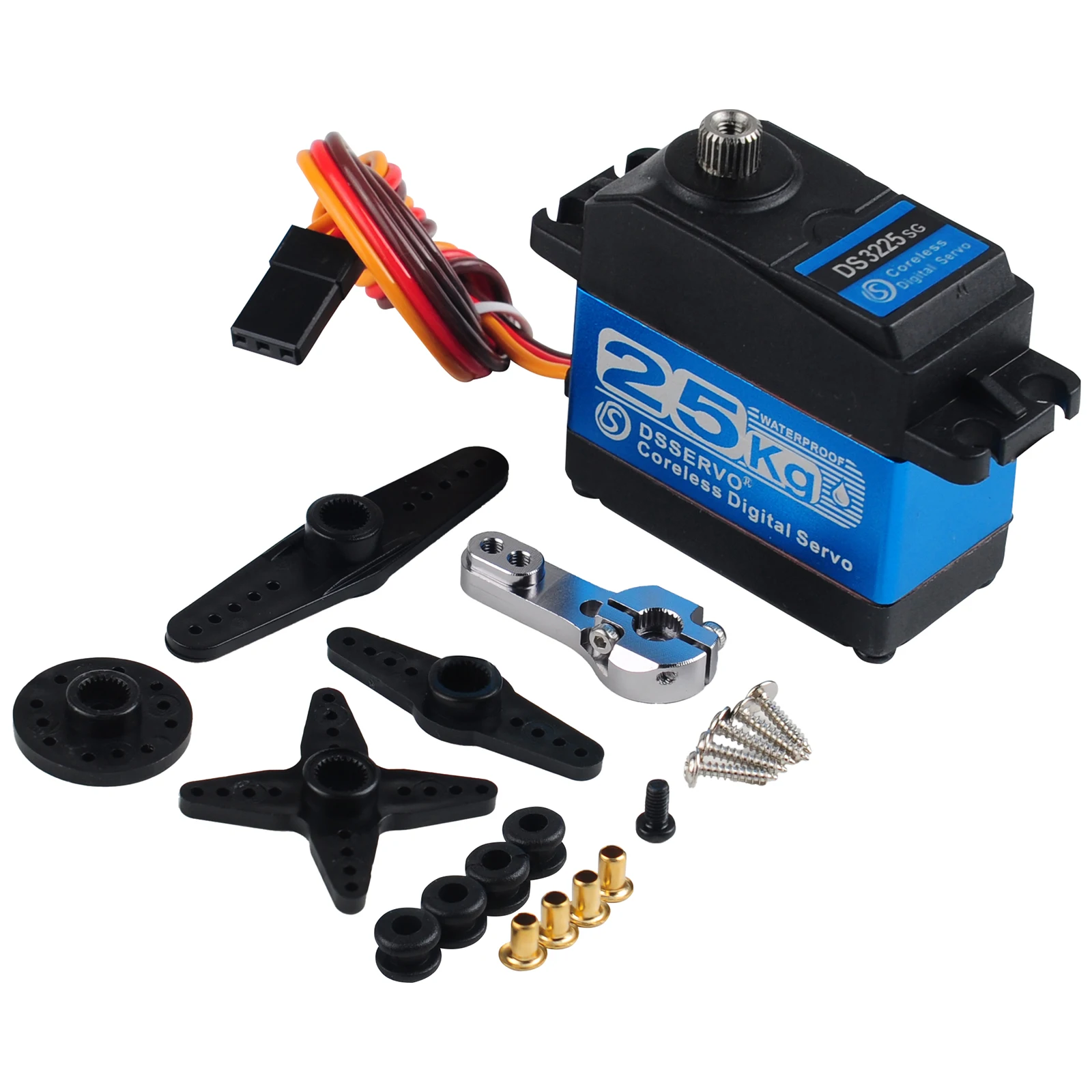

DS3225 Digital Servo Motor 25KG Waterproof 7.4V with 25T Servo Arm IP67 180/270 Degree Gear Coreless for 1/8 1/10 Scale RC Car