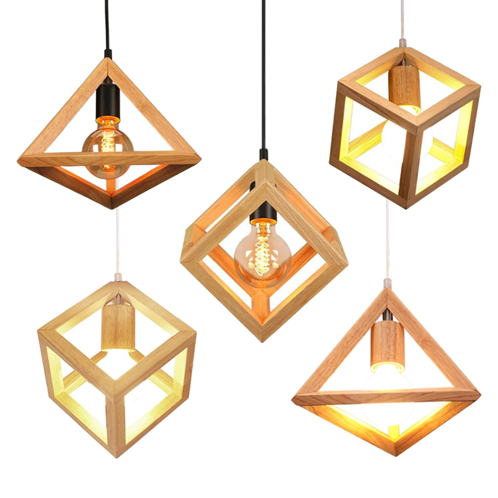Vintage Wooden Pendant Lamp Industrial Wood LED E27 Suspension Luminaire Kitchen Ceiling Hanging Light Living Room Home Decor