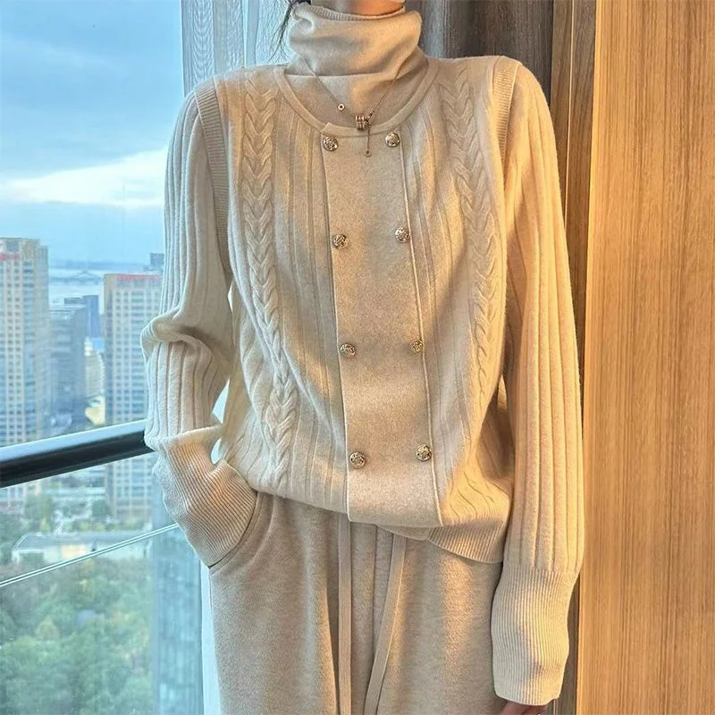 

Осень-зима 2022, пуловер, женский свитер с высоким воротником, дизайн Feels, искусственная рубашка из двух частей, новые модные свитера для женщин