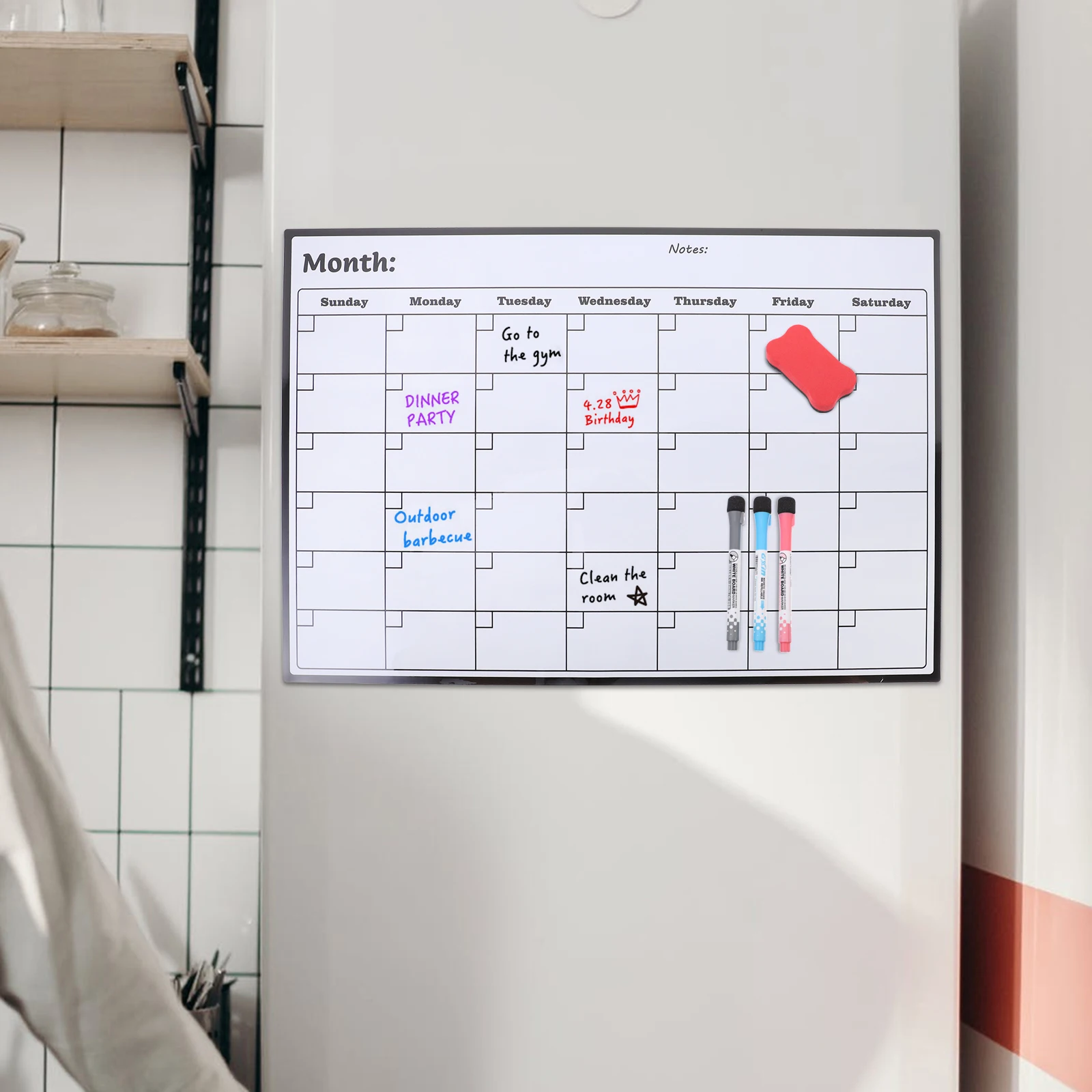 

Magnetic Monthly Planner Dry Erase Calendar Whiteboard for Fridge Reusable PVC Coating Long Service Life Fits Most People Office