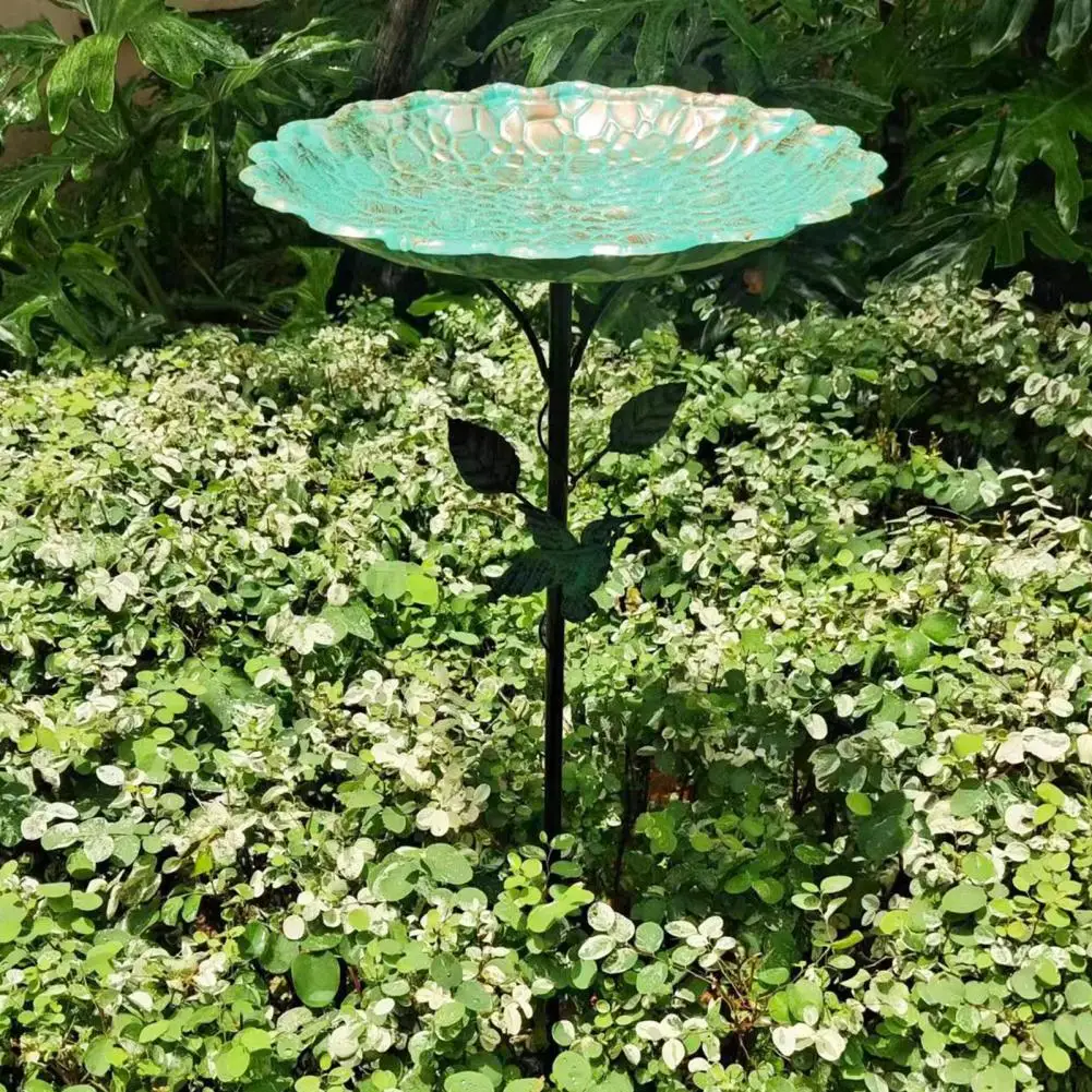 Easy Assembly Bird Bath Metal Bird Feeder Stake with Imitation Leaf Design Waterproof Birdbath Bowl for Garden Decor for Yard