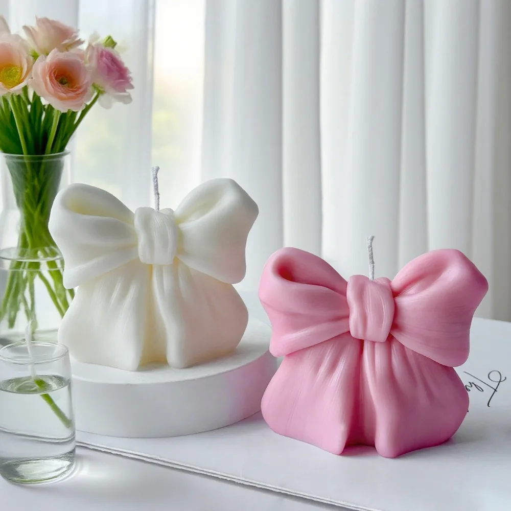 3D Bowknot Three-Dimensional Aroma Candle DIY Bow Aromatherapy Scented Candles Wedding Valentine's Day Gift Home Desktop Decor