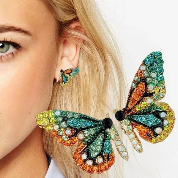 Delysia King Colorful Crystal Butterfly Ear Stud Women Trendy Dream Elegant Temperament Earrings Studs