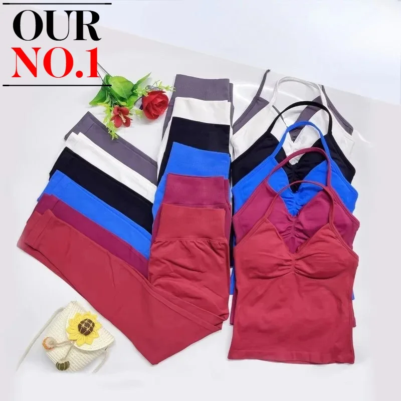 

Летний комплект из 2 предметов, спортивная одежда для йоги с длинным вырезом, топ и брюки на бедрах, спортивный фитнес, бег, велоспорт, дышащий комплект одного цвета