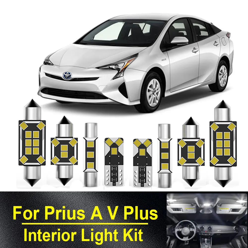 Kit de bombillas LED para Interior de vehículo, 14 Uds., para Toyota Prius A V Plus 2012 2013 2014 2015 2016 2017 2018 2019, lámpara para maletero de techo de coche