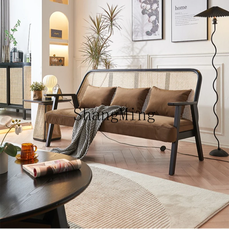 

ZYY solid wood sofa combination household living room small apartment rattan sofa modern simple three-person