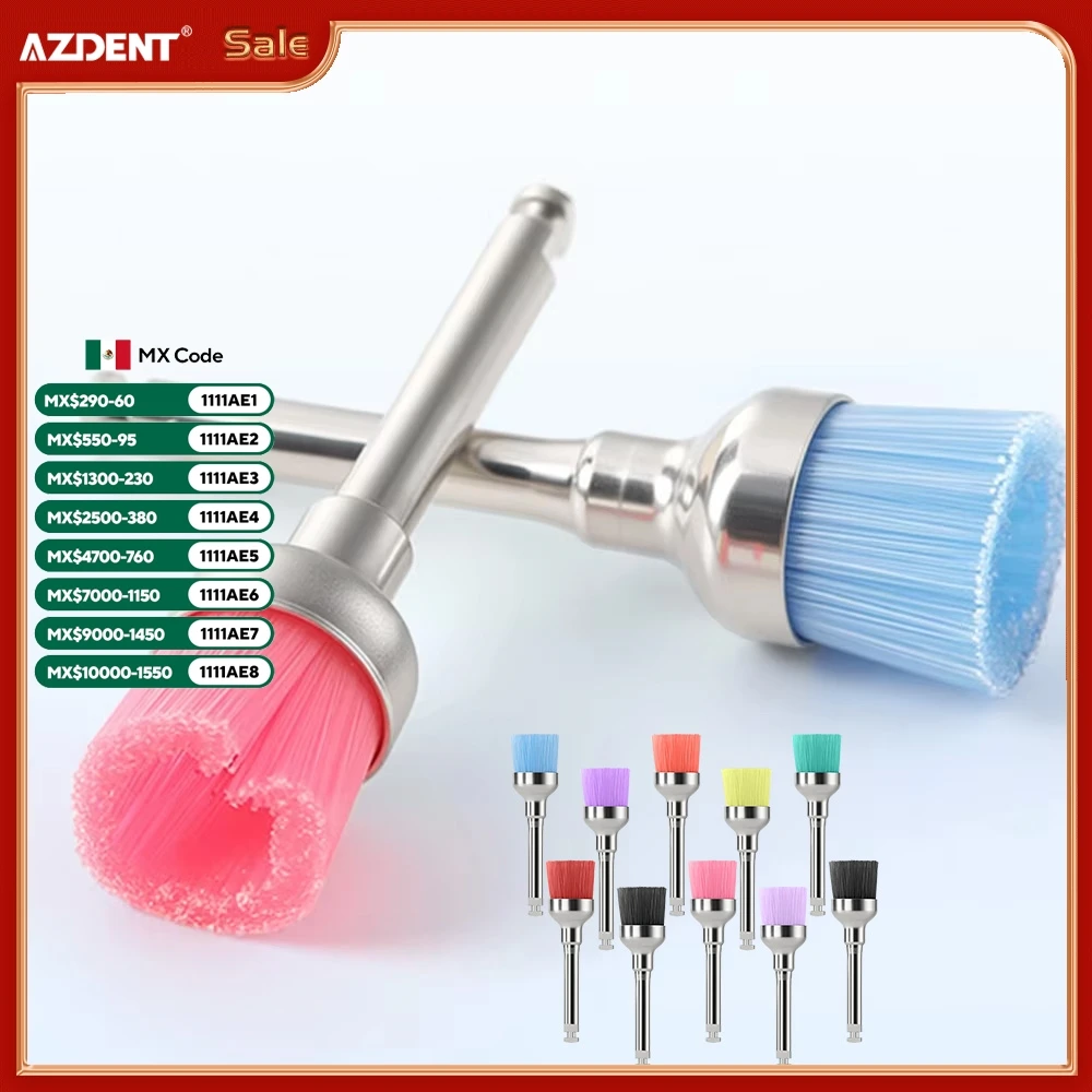 

AZDENT 10pcs Dental Colorful Nylon Prophy Polishing Brush RA2.35mm For Contra Angle Handpiece for Teeth Polishing Stain Removal