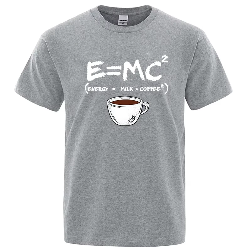 Funny E=MC2 Coffee Parody Graphic T Shirt Science Humor Coffee Lover Unisex Casual Loose Cotton Short Sleeve Streetwear Tee