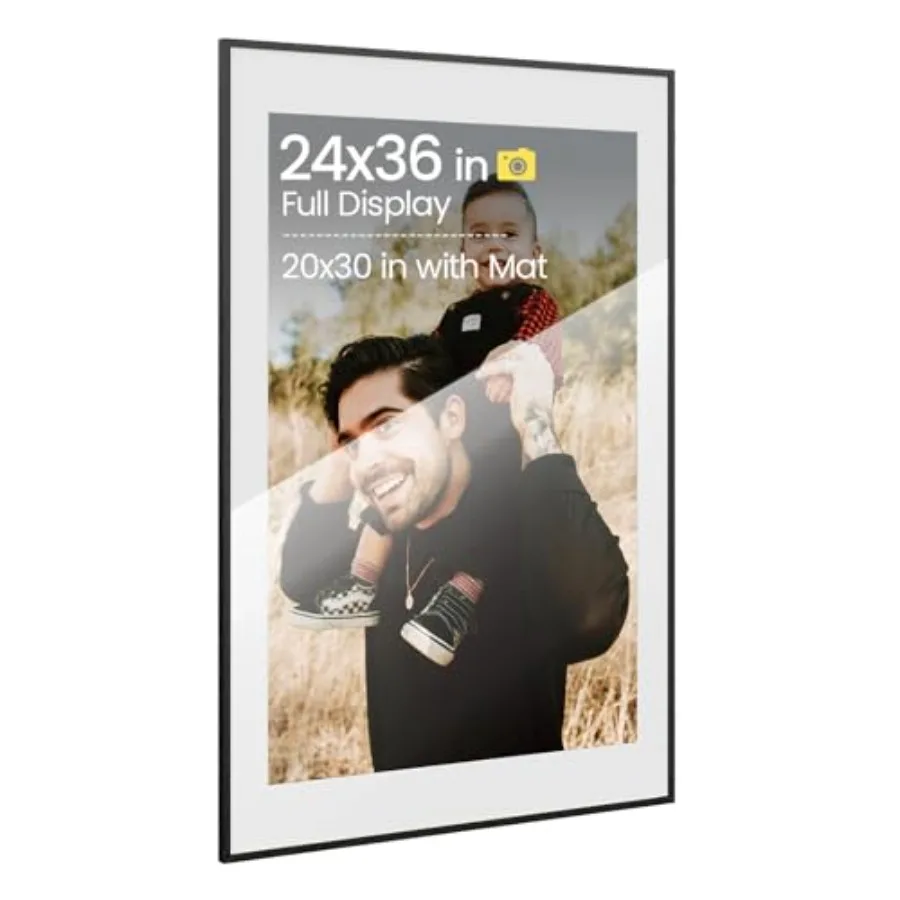 

24x36 Aluminum Metal Frame Black Photo Frame 20x30 with Mat or 24x36 Without Mat for Wall Mounting Wall Hook Hanging Hardware I