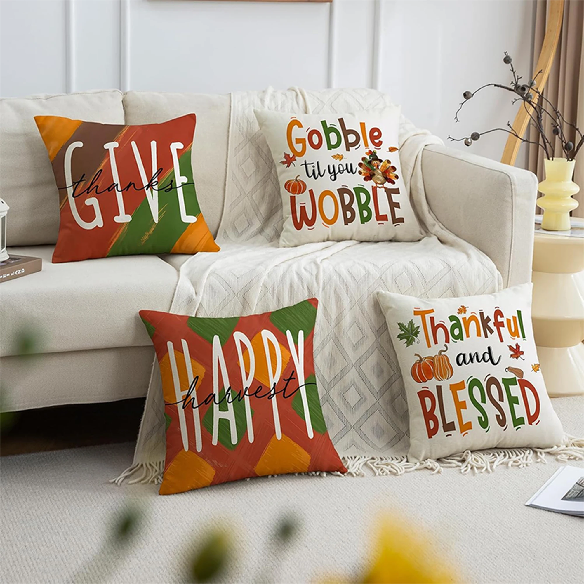 

Colorful Pumpkin & Turkey Fall Pillowcases for Harvest Season,Sofa cushion cover, home room decoration