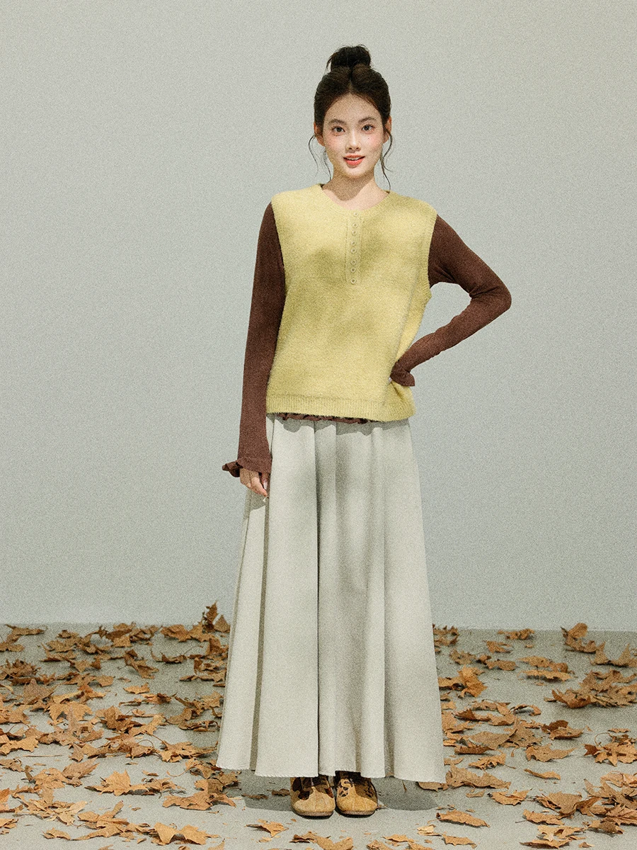 Spódnica damska Linyunyun z wysokim stanem, elastycznym pasem, delikatna, uniwersalna, jesienna nowość, modna spódnica w kształcie litery A.