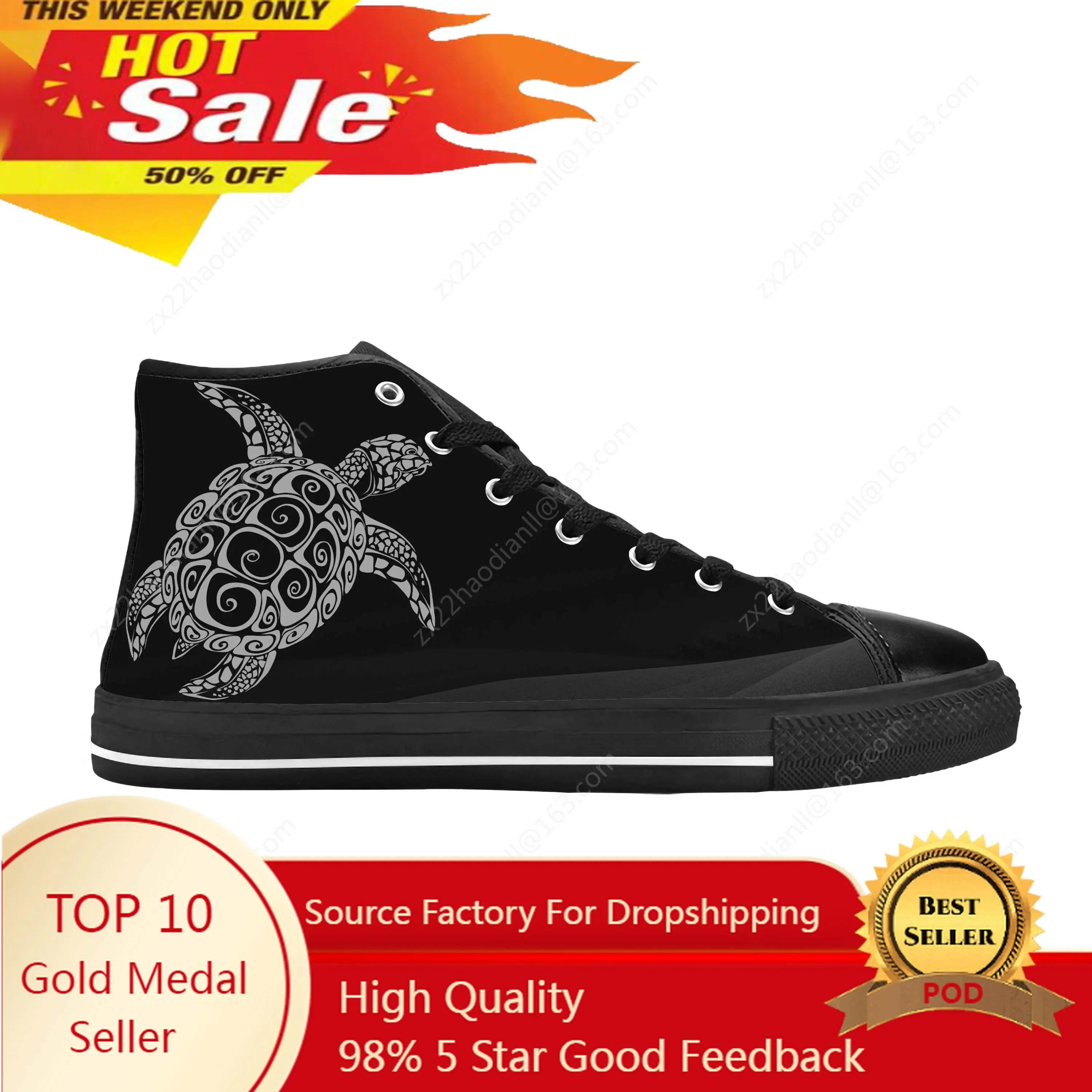 

Ocean Hawaiian Animal Tribal Sea Turtle Tattoo Casual Cloth Shoes High Top Comfortable Breathable 3D Print Men Women Sneakers