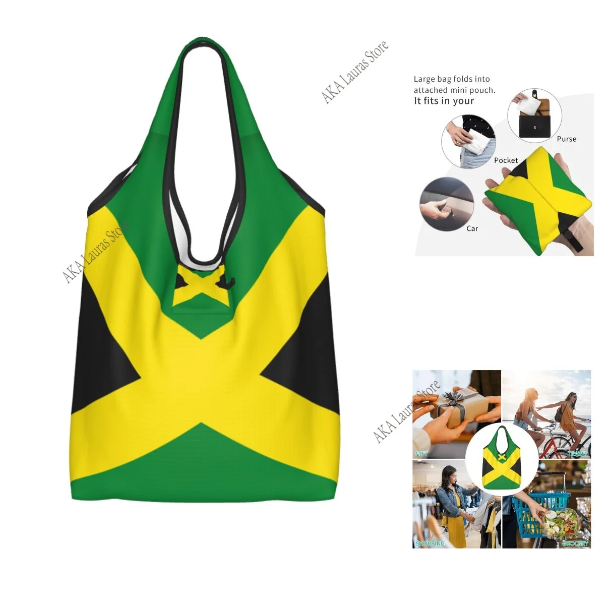 Shopping Bags Women Portable Flag Of Jamaica Big Capacity Grocery Shopper Tote Bags