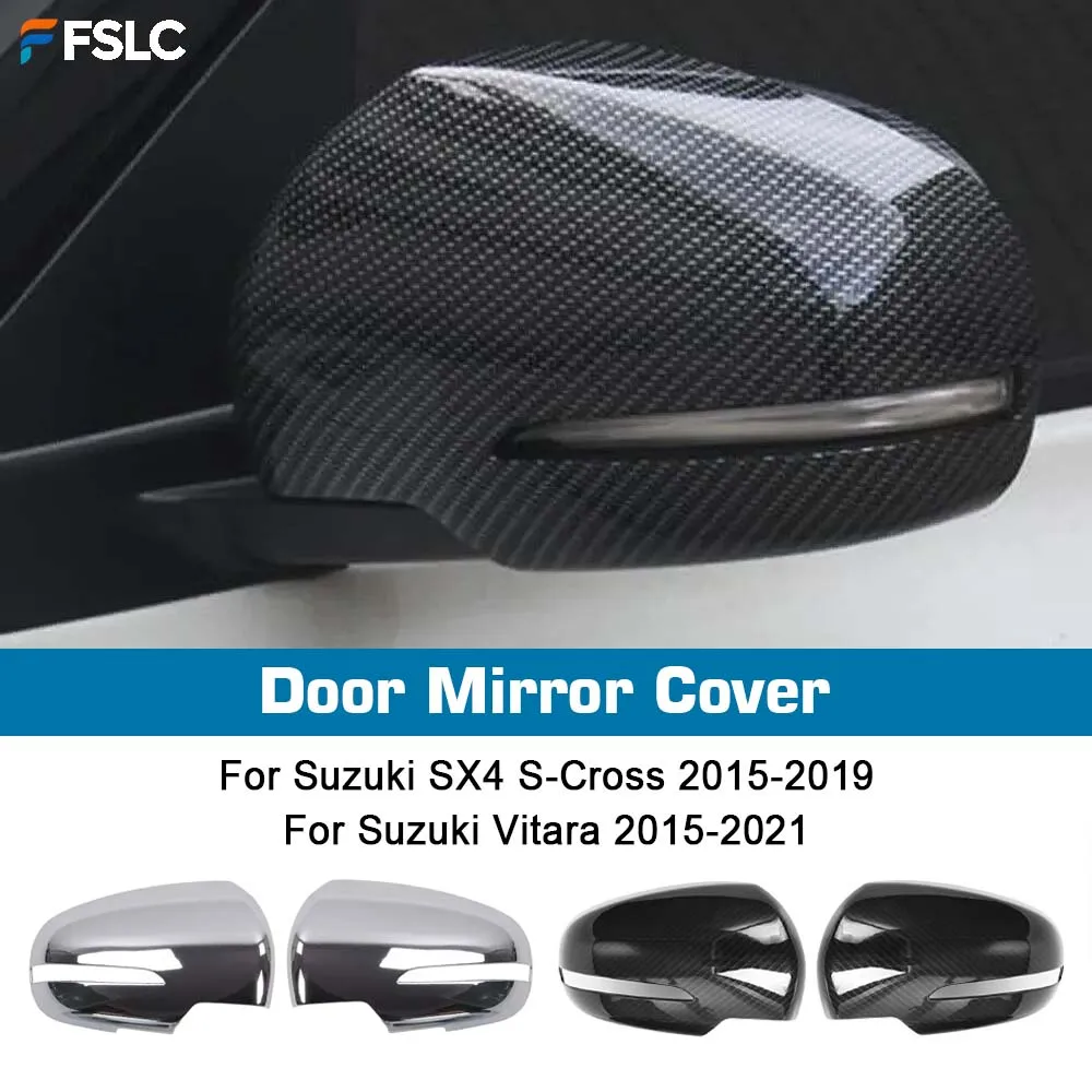 

⭐Genuine⭐ Car Decoration Door Mirror Cover For Suzuki SX4 S-Cross 2015-2019 Suzuki Vitara 2015-2021 Carbon Fiber Chrome Silver