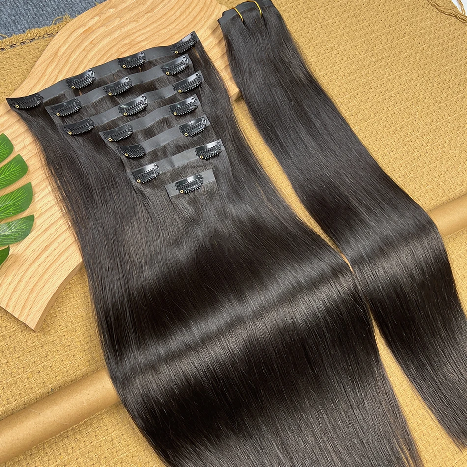 مستقيم بو كليب Ins وصلات شعر 100% شعر الإنسان اللون الأسود الطبيعي 100 جرام/مجموعة 7 قطعة سلس غير مرئية بولي Weft لحمة للنساء