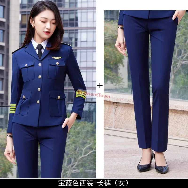 Conjunto de pantalones de piloto de ocupación de línea aérea para mujer, ropa de rendimiento de banda de primavera, uniforme de trabajo de seguridad, ropa de protocolo Airpot