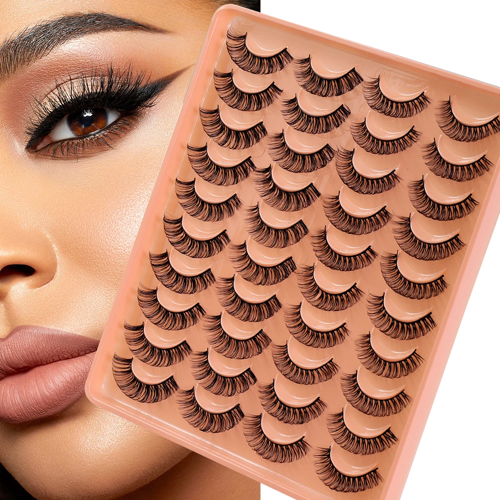 20 زوجًا من الرموش الصناعية ذات المظهر الطبيعي. تبدو الرموش الصناعية السميكة والرقيقة مثل الرموش السوداء الممدودة
