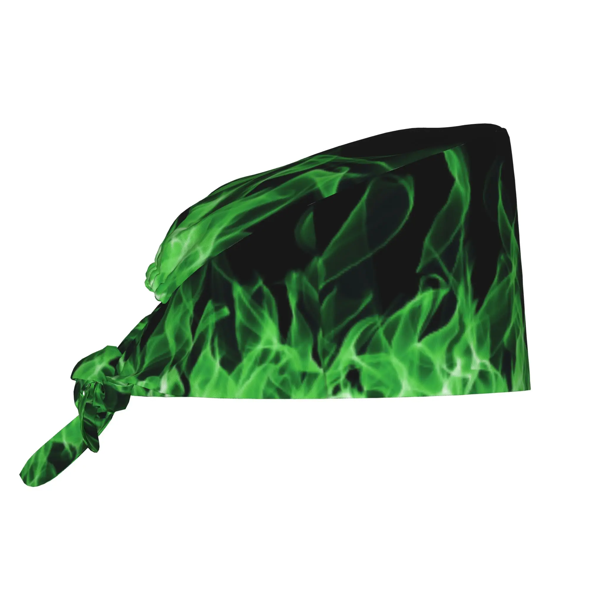 Custom Green Fire Burning Flames Working Cap Surgical Hats Men Women  Operating Room Cap Nursing Cap Lab Works Hat