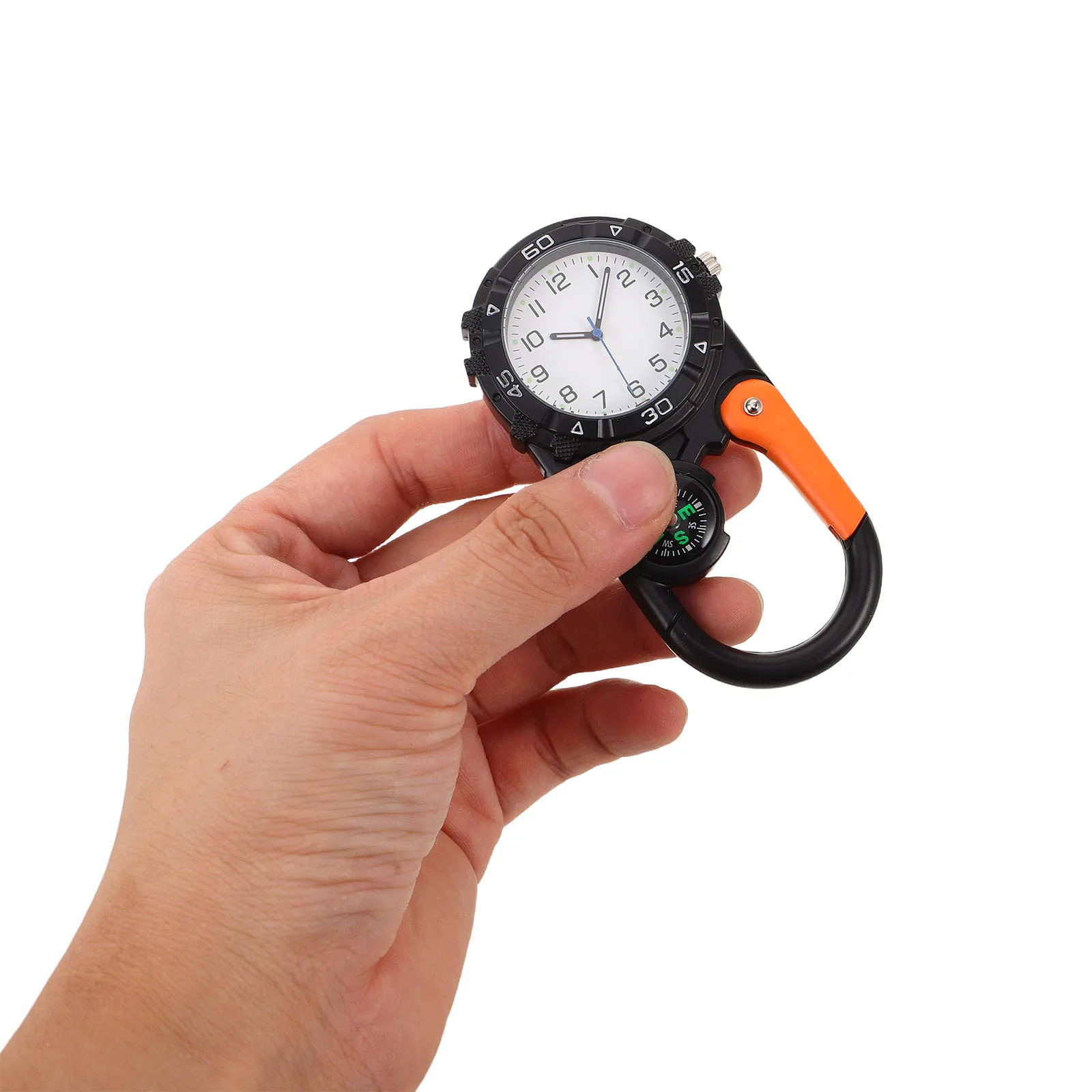 

Compact Survival Keychain with Compass and Watch Metal Carabiner for Outdoor Hiking Camping Emergency Gear Black