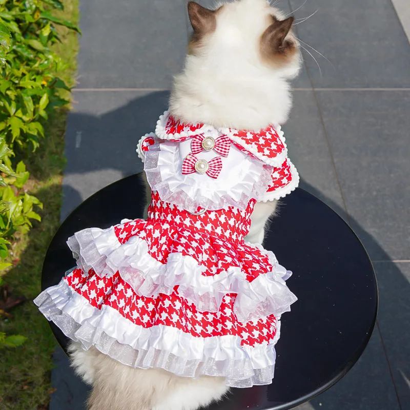Vestido para perro Golden Retriever, rejilla de mil pájaros, ropa para mascotas de estilo socialité a la moda para gato de peluche, accesorios para perros, suministros para mascotas