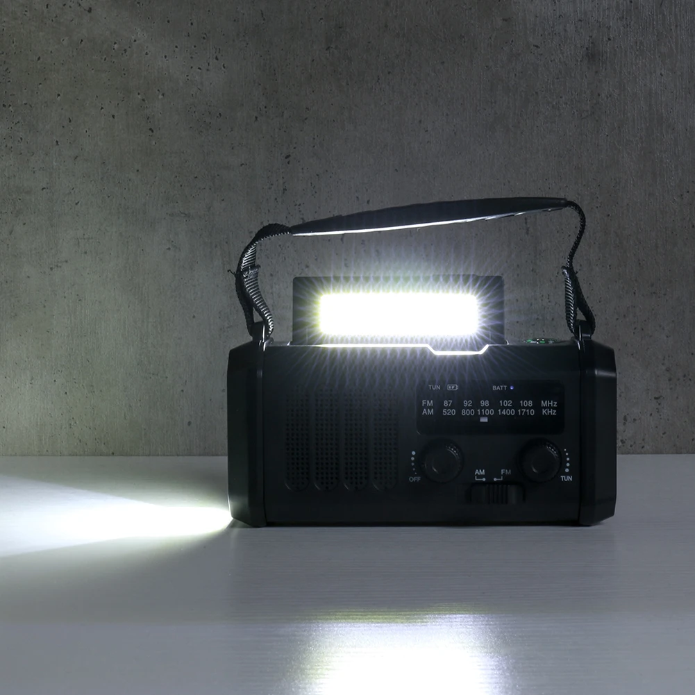 Solar Powered AM FM Weather Radio SOS Alarm Emergency Weather Radio with LED Flashlight Multifunctional Reading Lamp for Camping