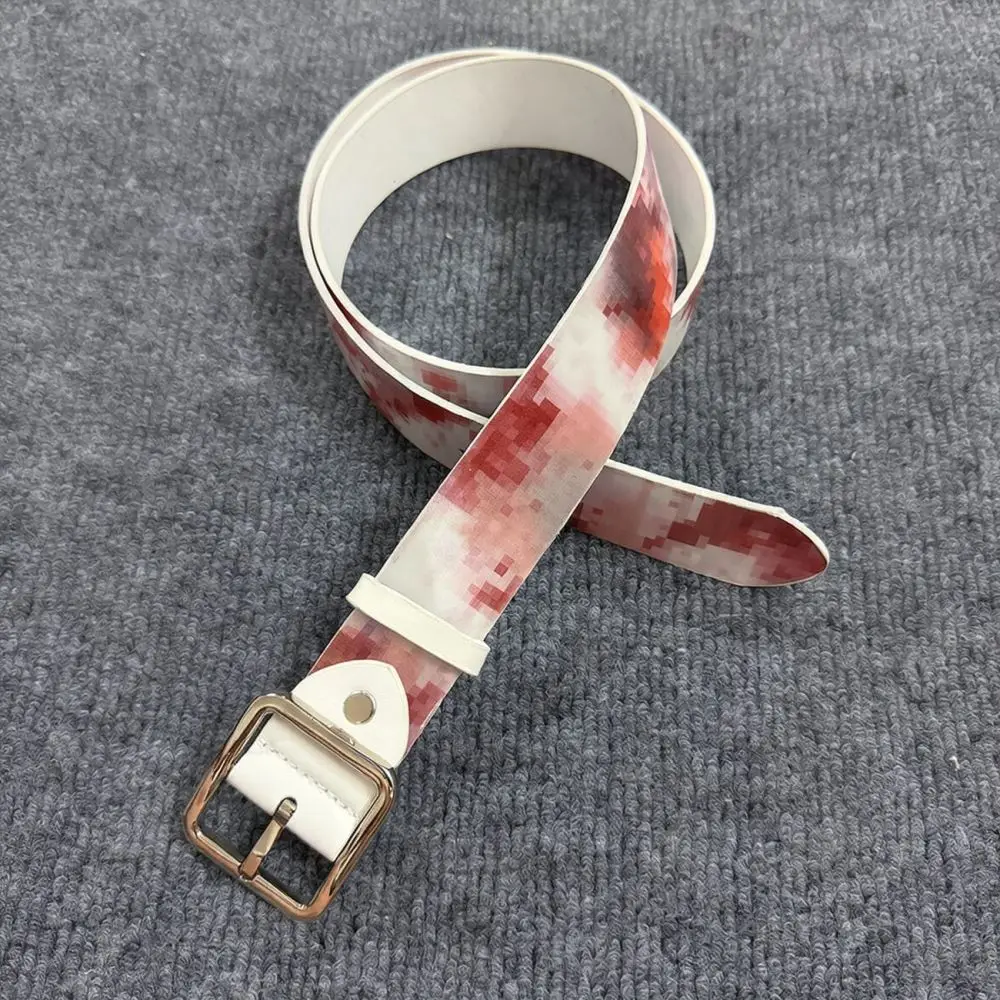 Fashion Leather Belt Women Blood Mosaic Graphic Thin Waist Strap Trendy Decorative Waistband For Street Look