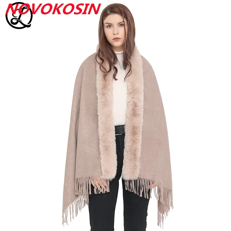 

Winter Autumn Faux Cashmere Sleeveless Poncho Shawl Cloak Women Fur Loose Tassel Cardigan Cappa Outstreet Warm Cape