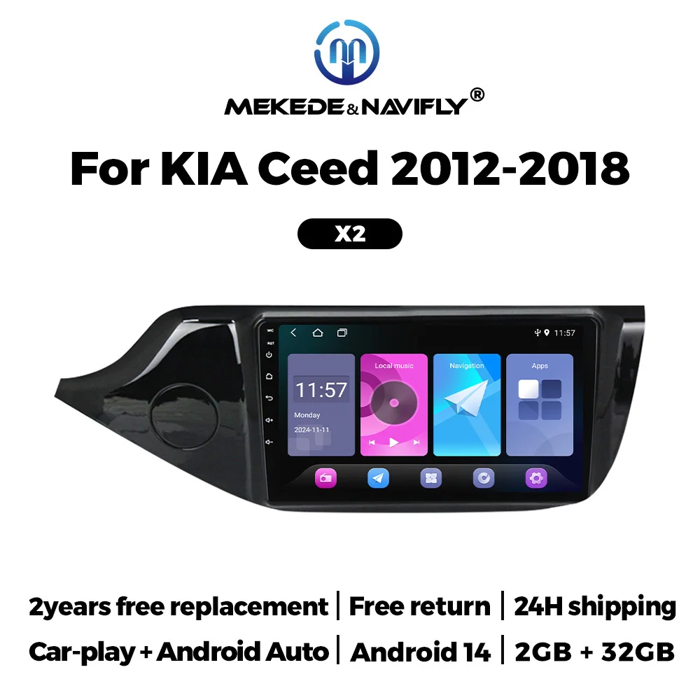 MEKEDE&NAVIFLY Android14 Car Radio Autoradio For Kia CEED 2 JD 2012 - 2018 Stereo Car Play auto Multimedia Audio Player GPS RDS