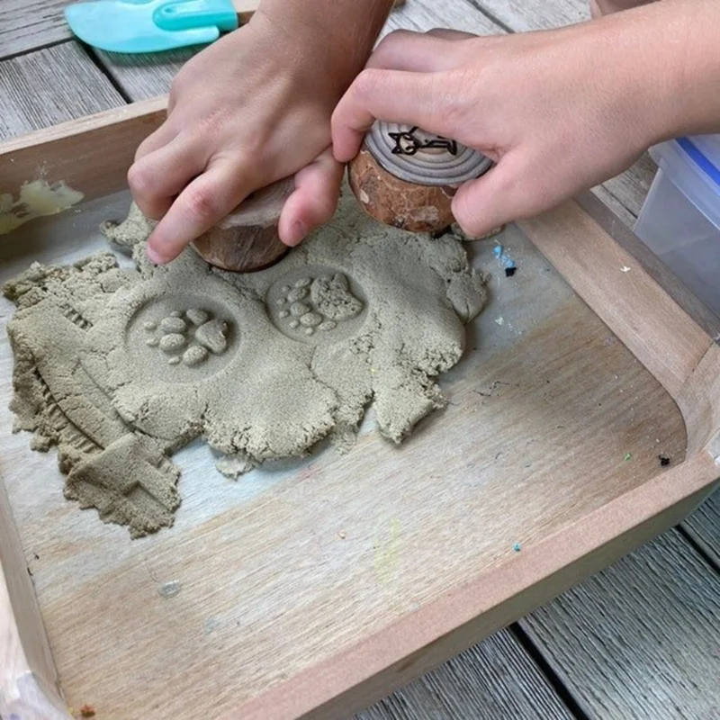 Paquet de 9 pistes d'animaux en bois, timbres Playdoh, imprimés d'animaux