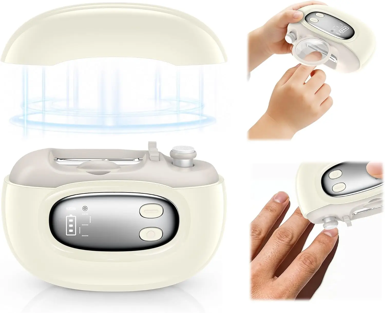 Digital Display Electric Nail File, Interchangeable Buffing Heads, Anti‑split 4‑side Blade, HD Magnifier, Travel Nail Tool