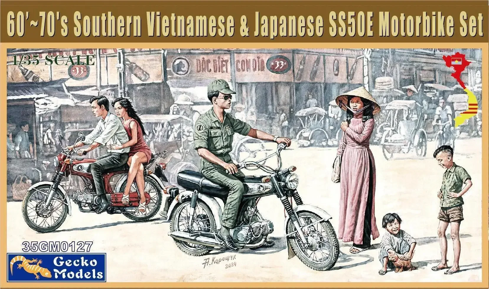 Gecko Models 35GM0127 1/35 60`-70`s Southern Vietnamese & Japanese Motorbike Set Model Kit