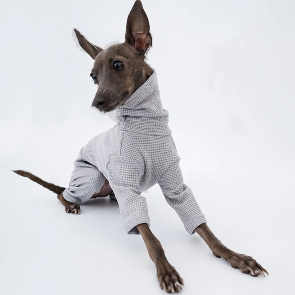 Clothing for Dogs Soft Waffle Coat for Whippet Berlington Terrier in Spring Autumn 4-legged Grey Jumpsuit for Puppies Dog Supply