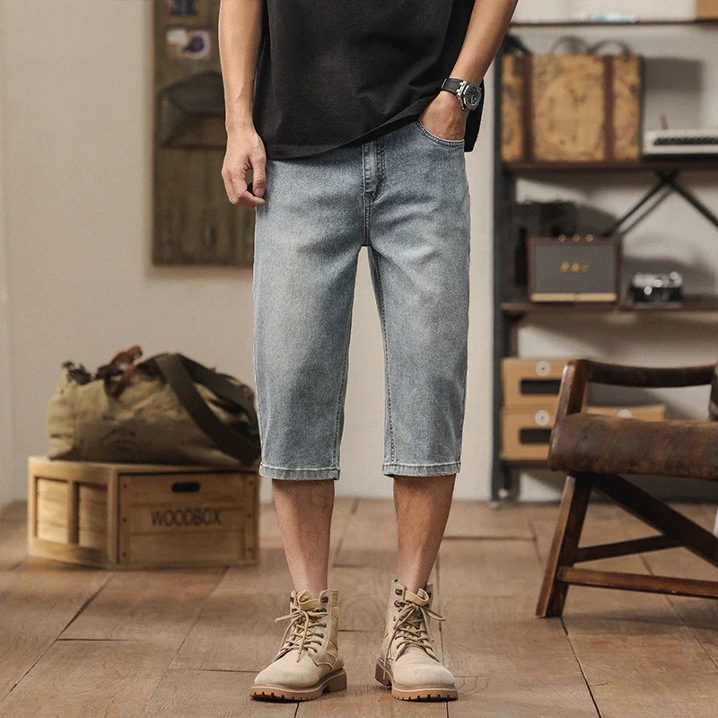 Y2k Gothic washed loose straight casual couple shorts sweatpants 2025 New American retro cropped men wide leg jeans
