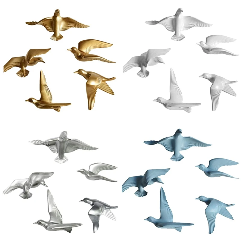 

5PCS Seagull Wall Decor Resin Flying Bird Sculpture 3D Wall Art Ornament Decoration Wall Stickers For Home Decor