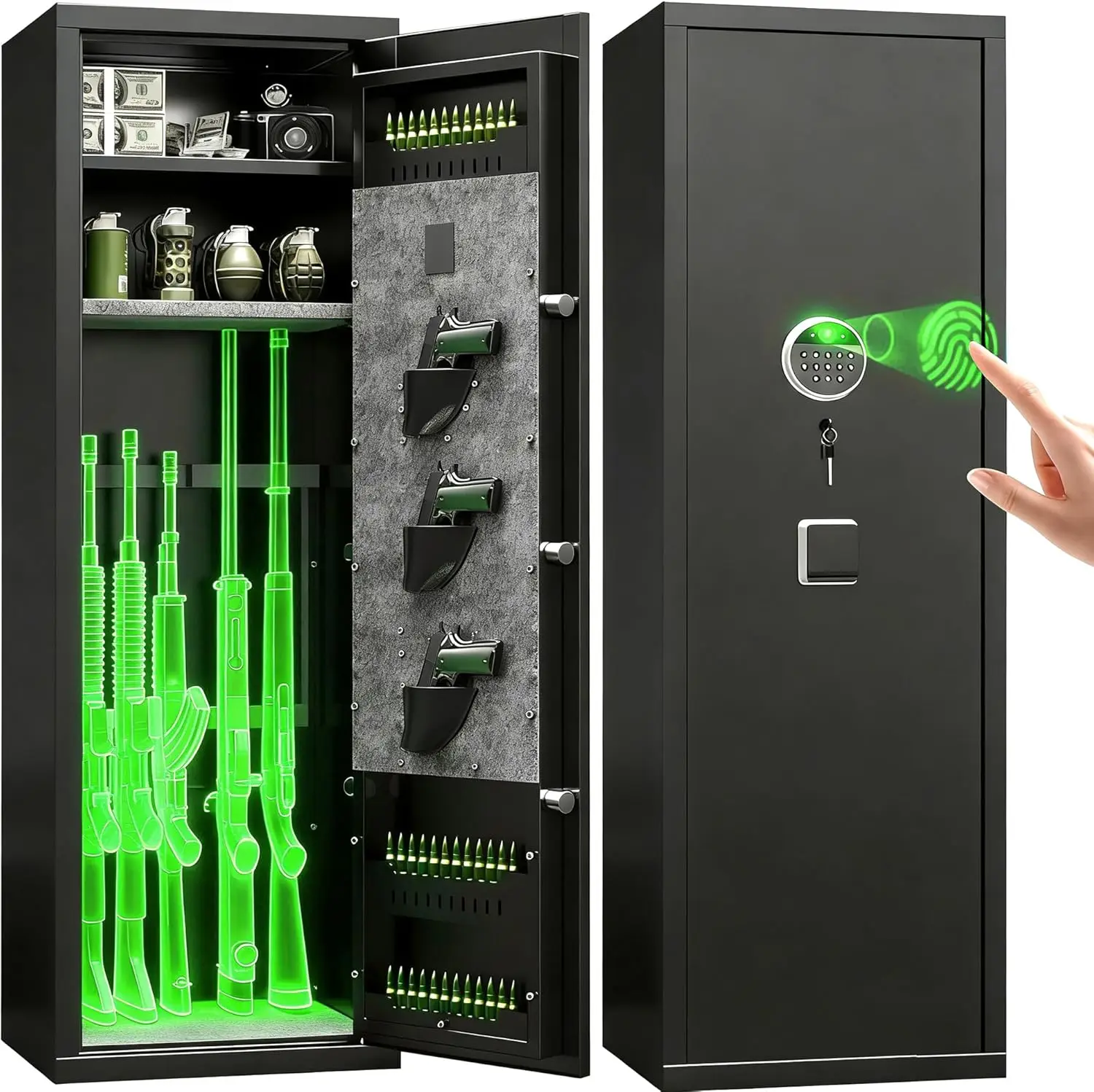 

10-12 Gun Safe for Home Rifles and Pistols,Gun Locker, Biometric Fingerprint & Digital Keypad Locking Security Cabinet