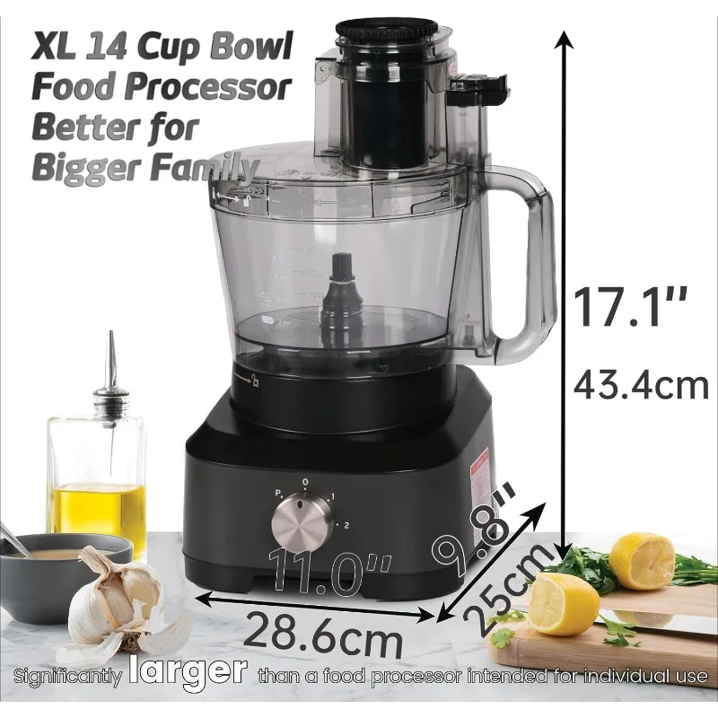 14-Cup French-Fry-Cutter Large Food-Processors - Large Feed Chute, Shredding and Slicing, Mixing and Doughing, for Home Use