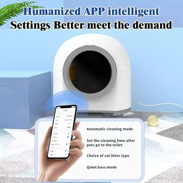 New Fashion Design Low Noise App Wifi Remote Control Smart Automatic Cat  Box Stainless Steel PP 80L Capacity