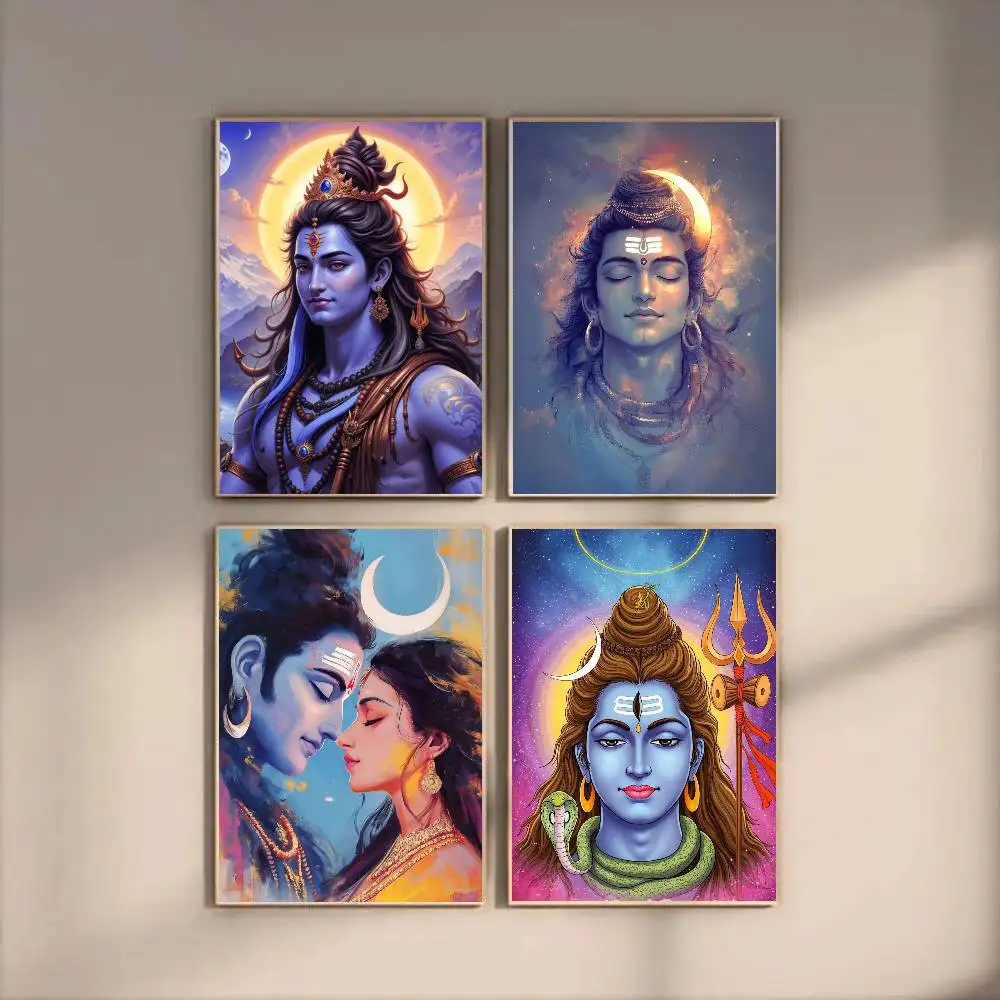Modern Hindu God Lord Shiva Buddha Portrait Poster Art Sticky Wall Waterproof Home Living Room Bedroom Bar Aesthetic Decoration