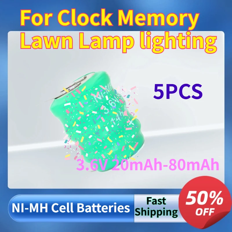 

5PCS With Pins Rechargeable NI-MH Button Cell Batteries 3.6V 20mAh-80mAh for Clock Memory Lawn Lamp Lighting Replaceable battery