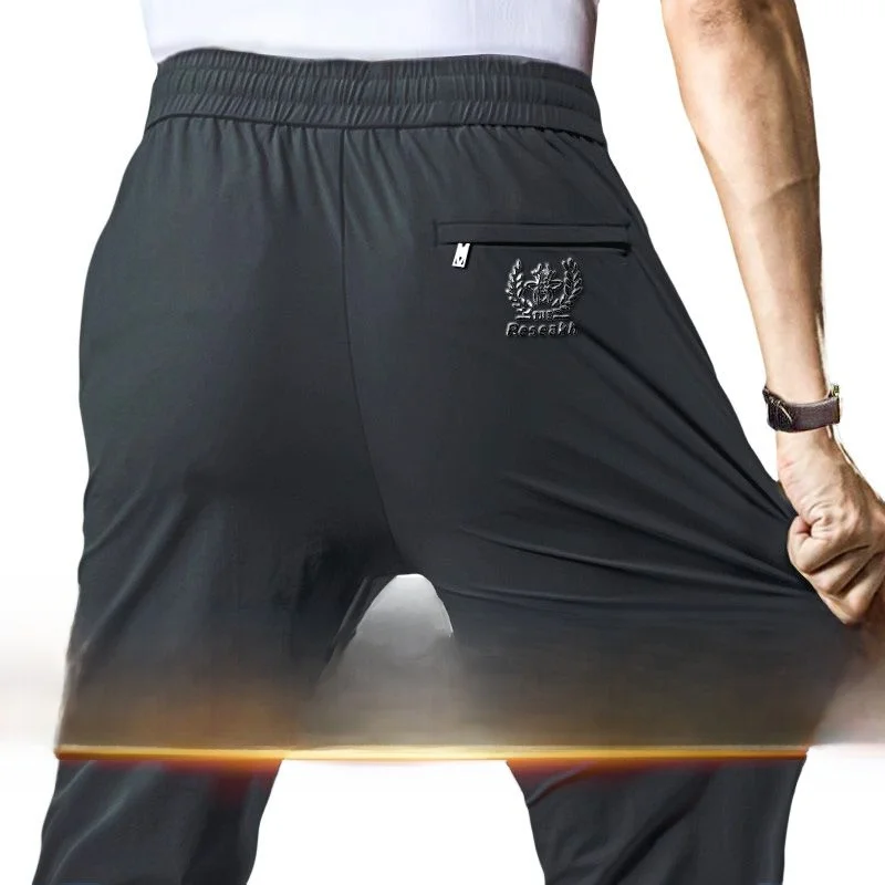 

Ice Silk Straight Leg Pants Men's Large Size Casual Sports orts Breathable Elastic Summer Autumn Wear High Waist Long Trousers