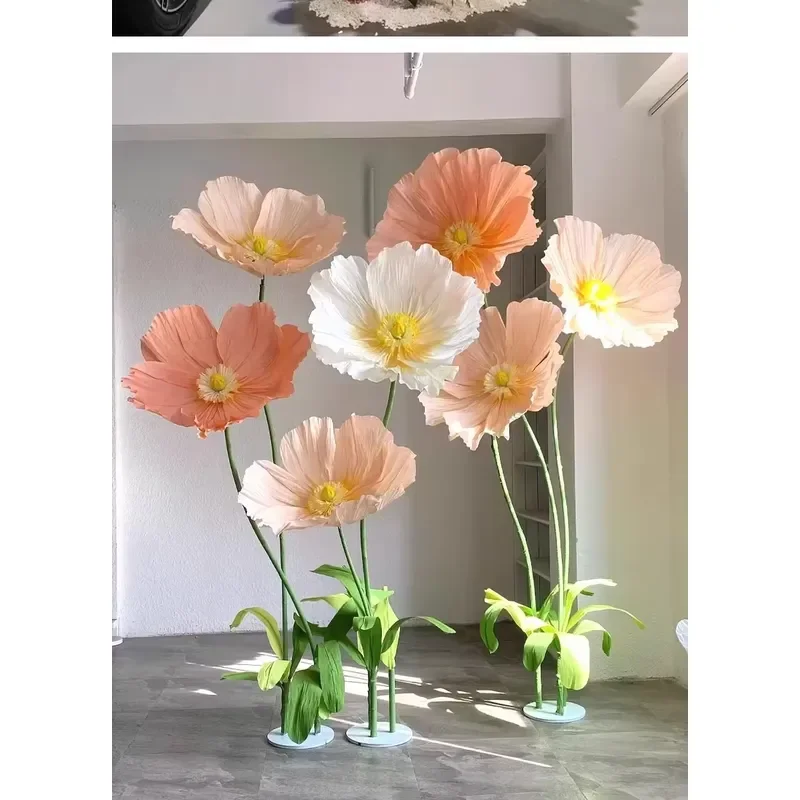 Large Artificial Poppy Flower Wedding Party Decoration Mall Window Display Props Plastic Simulation Bloom Home Garden