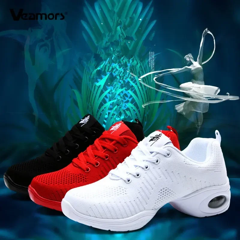 VEAMORS Modern Dance Shoes Woven Mesh Comfortable Sneakers Women Soft Outsole Sport Breath Modern Jazz Sports Feature Shoes