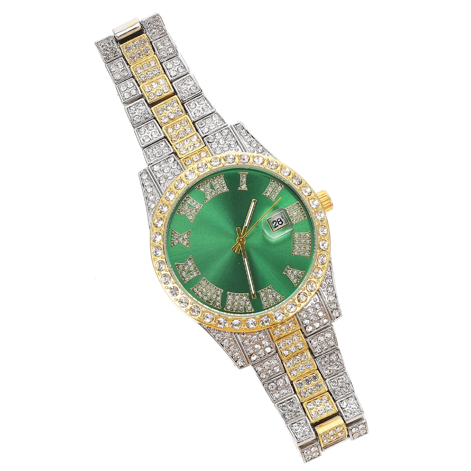 Relógio masculino de quartzo de aço inoxidável incrustado de diamantes elegante casual elegante relógio para negócios masculino relógio de pulso confortável