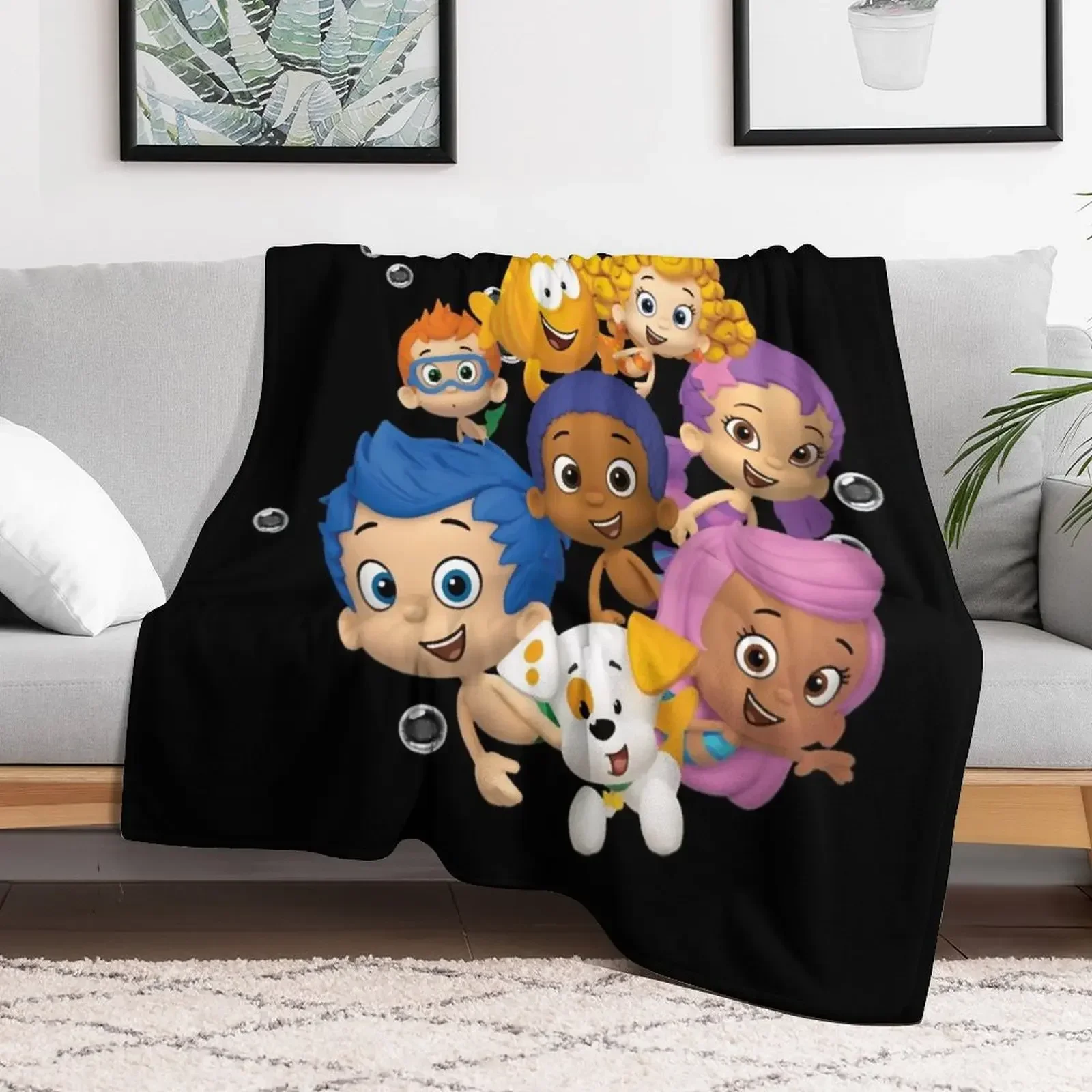 Gifts Idea For Bubble Guppies Sticker Christmas Throw Blanket Loose Sofa Quilt Blankets