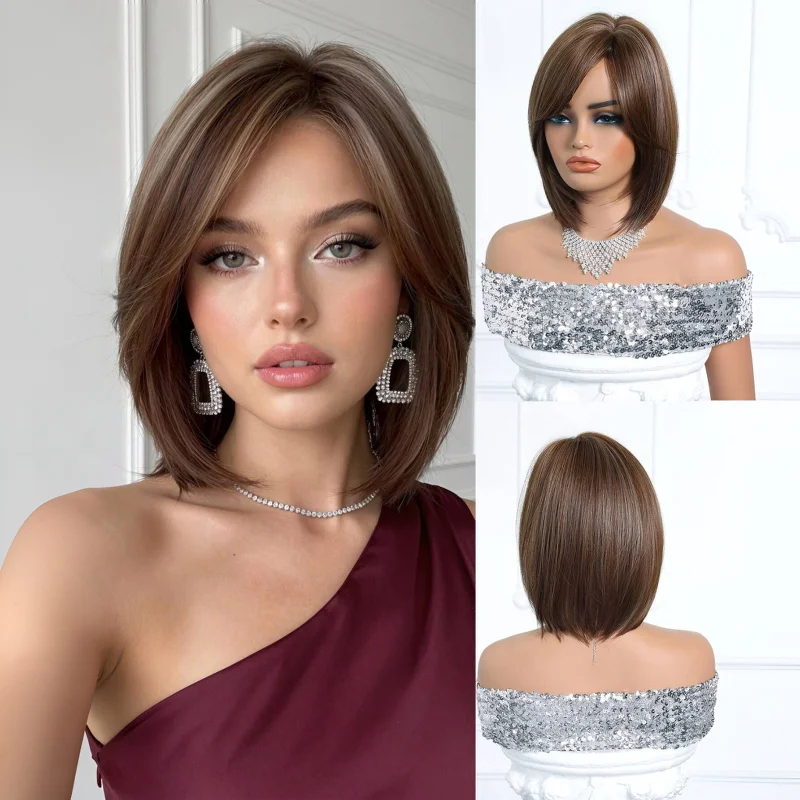 Kurze, gerade, synthetische Perücke, grau-blond, Ombre, hitzebeständige Faser, natürlich aussehend, für den täglichen Gebrauch, Party, Cosplay, für Frauen im Alltag – Detail 7