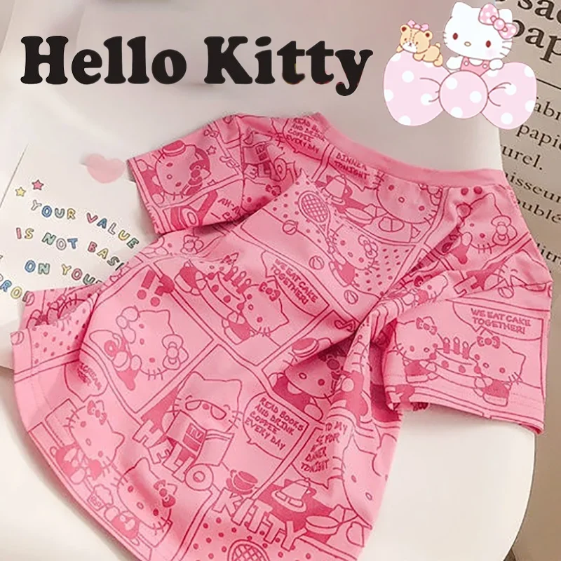 Sanrio Hello Kitty Child T-shirts Cartoon Anime Girls Summer Short Sleeves Kids Top Infant Outfit Casual Breathable Kid Clothes