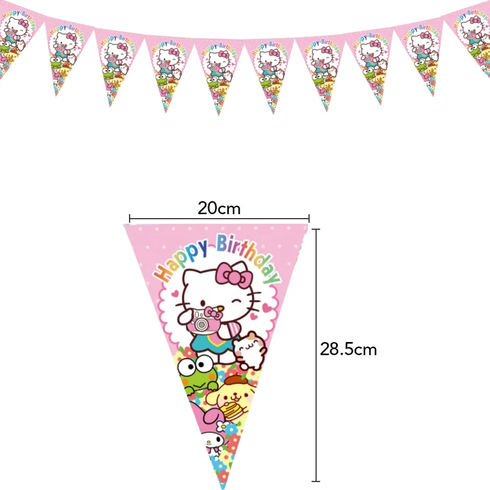 Hello Kitty Happy Birthday Banner kitty Party Pennant Pulling kitty Hanging Garland Flag Party Decor Girls DIY Party Supplies